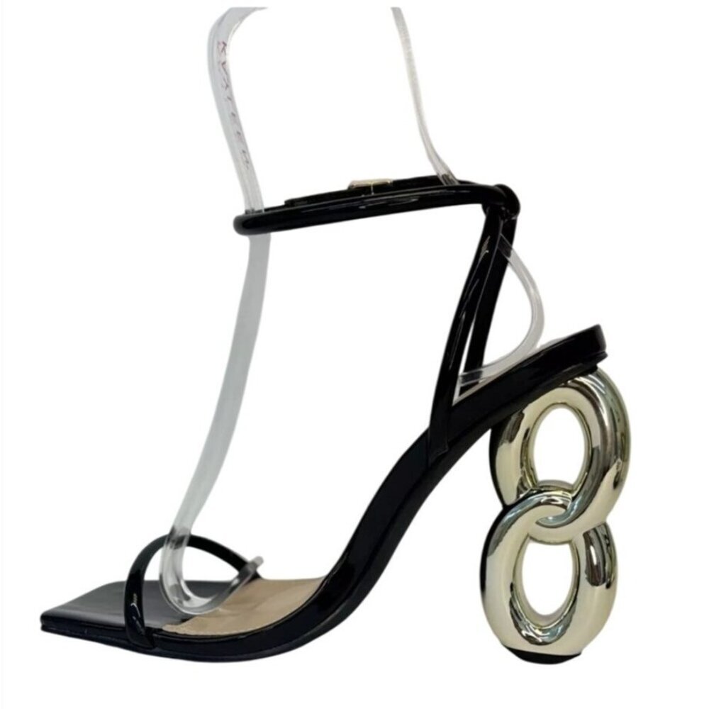LILIANA / Duet-2 / Black / Patent Leather / Heeled / Sandals / With Unique - Picture 3 of 7